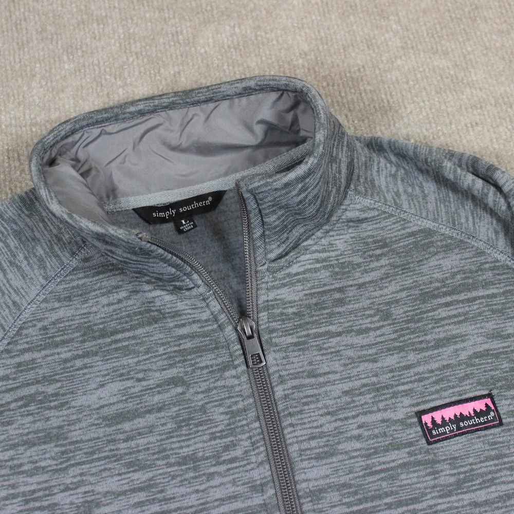 Simply Southern Gray Space Dye Quarter Zip Fleece Pullover Jacket Mens Large